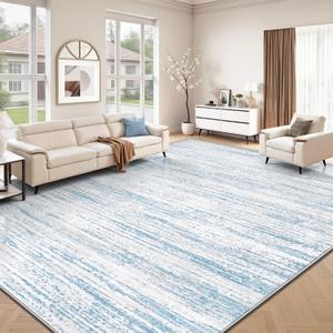 Area Rug 9x12 Living Room Rugs: Washable Modern Rug Large Non-Slip Soft Rugs Stain Resistant Printed Rug Indoor Carpet for Bedroom Kitchen Dining Room Nursery Playroom Home(Blue, 9'x12')