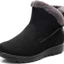 DADAWEN Women's Winter Warm Fur Lined Snow Boots Side Zipper Ankle Boots Outdoor Booties Comfortable Boots for Women (9, Black)