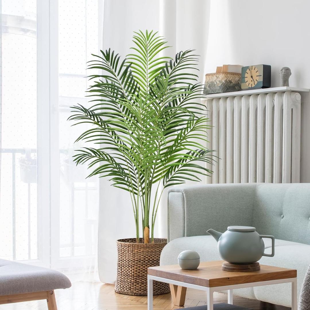 5ft Artificial Palm Tree Indoor Plant Tall Fake Tropical Paradise Palm Tree in Pot with Real Bark Design Faux Areca Palm Tree for Home Office Living Room Bedroom Farmhouse Modern Decor 1pc