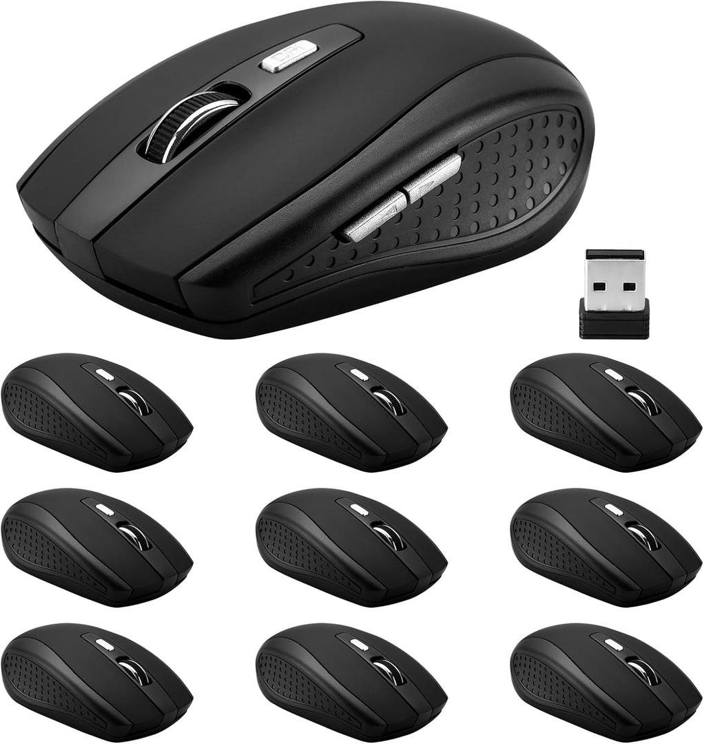 Guiheng 2.4Ghz Wireless Mouse - 6 Button, Nano Receiver for Laptop, PC, Chromebook, Notebook, Office - 10 Pack