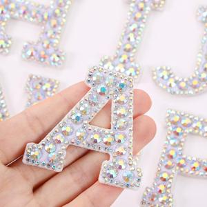 Waydress 26 Piece Rhinestone Iron On Patch A-Z Pearl Bling Rhinestone Letter Patch Glitter Alphabet Applique Rhinestone Pearl English Letter for DIY Craft Supplies(AB Colors, Flat Style)