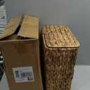 Coeusy 3 Gallon Wicker Trash Can,Small Bathroom Trash Can with Lid,Natural Water Hyacinth Wicker Waste Basket for Bedroom,Toilet,Narrow Garbage Can with Removable Liner