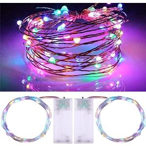 String Lights, Waterproof LED String Lights,2 Pack 20ft 60 LED Festival Decorations Crafting Battery Powered Copper Wire Starry Fairy Lights (Multicolor)