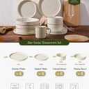 Famiware Star 24-Piece Stoneware Dinnerware Set with Trim, Service for 6 - Shallow Pasta Bowls & Flat Plates, Dishes for Everyday & Formal Use, Chip/Scratch Resistant, Microwave/Dishwasher Safe, White