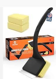 MEKER Grill Brush Bristle Free, Grill Cleaner Brush with 3 BBQ Replacement Head for Cast Iron, Stainless Steel Grates, Safe Grill Scraper Outdoor BBQ Grill, Black