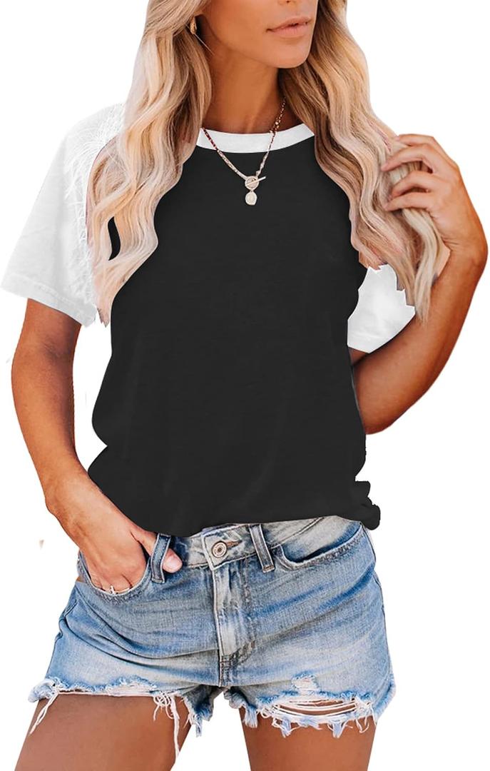 Bingerlily Women's Casual T-Shirts 3/4 Sleeve Color Block Cute Tops Comfy Blouses (Gray, M)