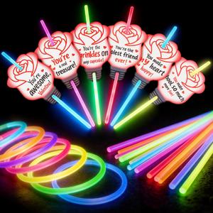 36 Pack Neon Valentine's Day Gift Cards with Glow Sticks, Glow in The Dark Party Favors, Glow Stick Bracelets & Necklaces for Kids, Classroom Exchange, School Prizes & Valentine's Party Supplies