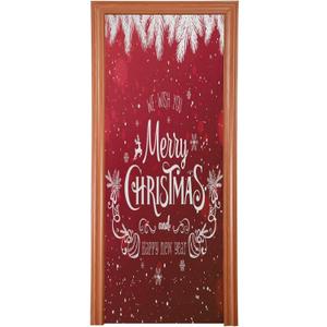 Qilmy Christmas Door Cover Washable High Elastic Fabric Waterproof Front Festive Door Cover For Home, Indoor Outdoor Party Decoration,35 x 79 Inch (Merry Chrismas2)