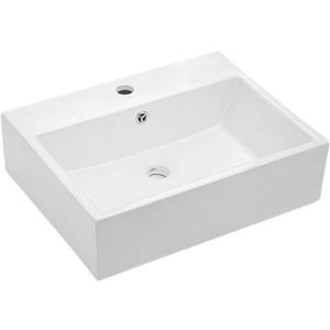 Lordear Floating Bathroom Sink Wall Mounted 21"x16" Bathroom Vessel Sinks Free Standing Wall Hung Sink Rectangle White Porcelain Ceramic Vessel Art Basin