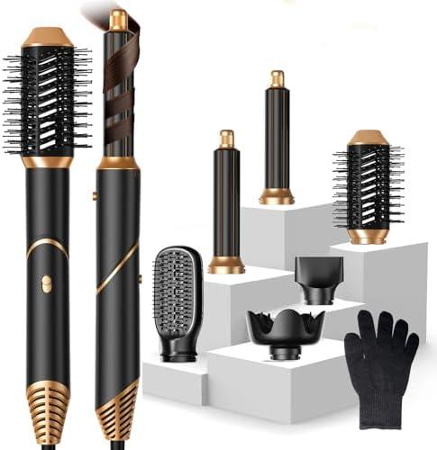 Hair Dryer Brush 6 in 1, Foldable Air Hair Curler with Wrap Curler, Detachable Blow Dryer Brush Curling, Drying,Volumizing, Straightening, Air Styler Hair Dryer with Diffuser, Hair Styling Tools
