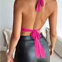 QJQ Women's Sexy Backless Open Back Tops Halter Deep V Neck Sleeveless Vest Tank Tops Going Out Party Clubwear (Pink, XS)