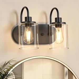 2-Light Black Bathroom Vanity Light, Bathroom Lights Over Mirror, Modern Vanity Lights with Clear Glass Shade, Farmhouse Light Fixtures Wall Mount Lamp for Living Room Mirror Cabinet Hallway 2-Light Black Bathroom Vanity Light, Bathroom Lights Over Mirror, Modern Vanity Lights with Clear Glass Shade, Farmhouse Light Fixtures Wall Mount Lamp for Living Room Mirror Cabinet Hallway