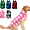 ASENKU Dog Winter Coat, Fleece Doggie Jacket Plaid Reversible Vest Waterproof Windproof Cold Weather Clothes for Dogs (Pink, XL)