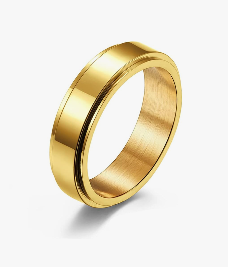 14K Gold Plated Anti Anxiety Ring for Women Men Sun Star Moon Stainless Steel Fidget Ring Gold Spinner Ring Band with Black Box Packed