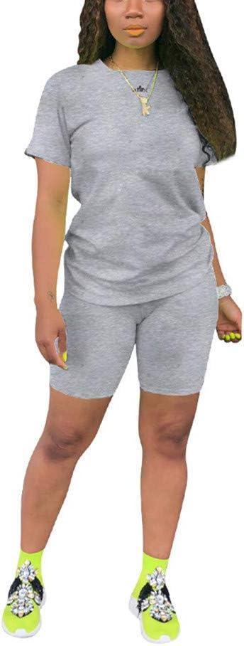 KINIKO Women's 2 Piece Casual Fashion Sports Solid Color Suit short Sleeve top and Pants Set Sweatshirt (X-Large)