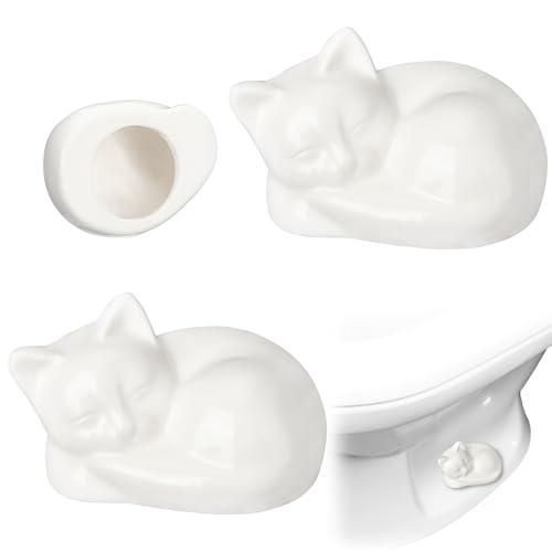 Wonderjune 2 Pack Toilet Bolt Caps Decorative Cat Toilet Bolt Screw Cover Caps Ceramic Cute Bathroom Decor Fun Themed Gadgets Replacement Parts(White)