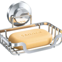 LEVERLOC Soap Dish, Soap Bar Holder for Shower Suction Cup Wall Mounted, Stainless Steel No-Drilling Removable Waterproof Sponge Holder for Bathroom Bathtub Kitchen Sink, Keep Dry, Silver