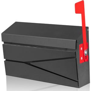 Wall Mount Mailbox, Large Capacity Mailbox for House, with Flag Kit, Galvanized Steel Rust-Proof Metal Post Drop Box, Mailboxes for Outside, 15.74"9.84"4.33", Black Modern Sleek Style