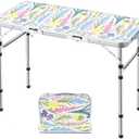 Yriuat Folding Camping Table 3ft Portable Pinic Table Adjustable Height Small Card Table Aluminum Foldable Lightweight with Carry Handle for Outdoor Indoor Hiking Camp BBQ Beach (Blooming Floral)