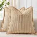 decorUhome Spring Corduroy Light Brown Euro Sham Throw Pillow Covers 26x26 Set of 2 Decorative Soft Boho Farmhouse Couch Pillow Covers for Living Room Bed Sofa Broadside Striped Pillow Cases