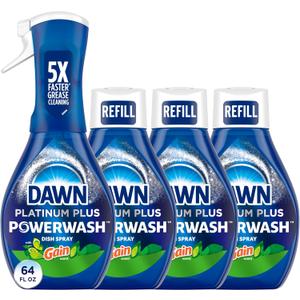 Dawn Powerwash Gain Original Dish Spray, Liquid Dish Soap, Dish Soap Refill, , 1 Starter Kit + 3 Refills, 64 Fl Oz Total (16 fl oz/bottle)