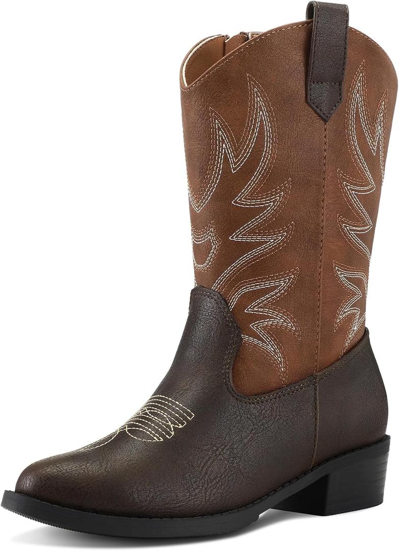 K KomForme Cowboy Boots for Girls and Boys Western Mid-Calf Pointed-Toe Cowgirl Boots (Toddler/Little Kid/Big Kid) Size Kid 11