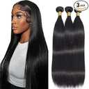 26 28 30 Inch Straight Bundles Human Hair #1B Human Hair Bundles Straight Natural Black Human Hair Bundle Double Weft Bundle 150g