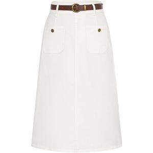 Belle Poque White Denim Skirt Women High Waisted Skirt with Pockets Jean Skirts for Women White L