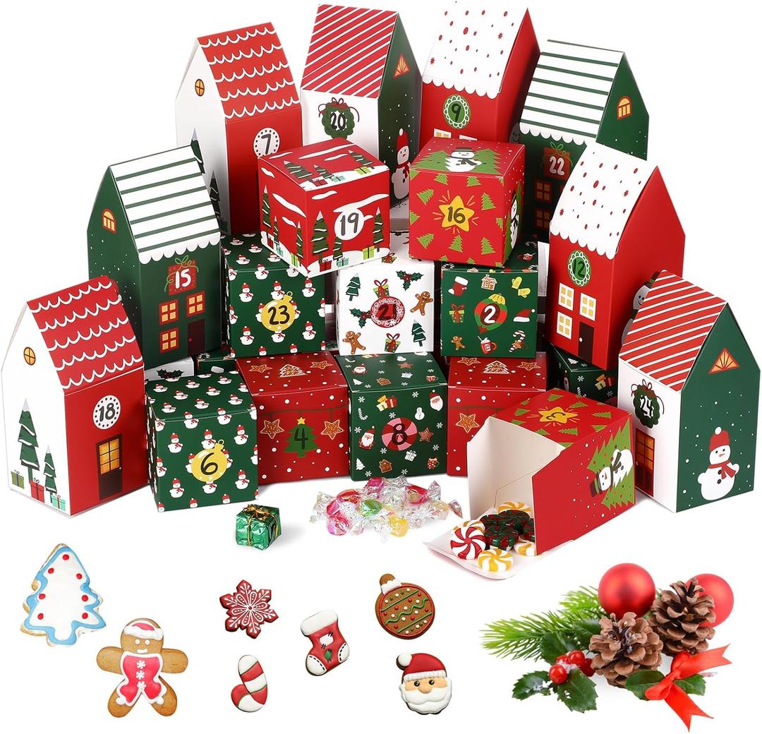 Watersay 24 Pcs Empty Advent Calendar Boxes to Fill 2025 Christmas DIY Advent Countdown Gift Boxes for Boys Girls Adults Party Favor(Red, Green)