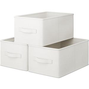 3 Pack Fabric Storage Bins for Shelves | 11.5" L x 8.75" W x 6.5" H Closet | Collapsible Bins for Organization | Linen Clothes Storage Bins | White (Small, White)