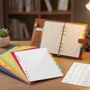 32 Pcs A5 Index Divider 6 Hole Binder Dividers 8.27 x 5.83 Inch 8 Colors Plastic Binder Dividers with Gold Month Stickers for Notebook Loose Leaf Binders Travel Diary Journal Planner