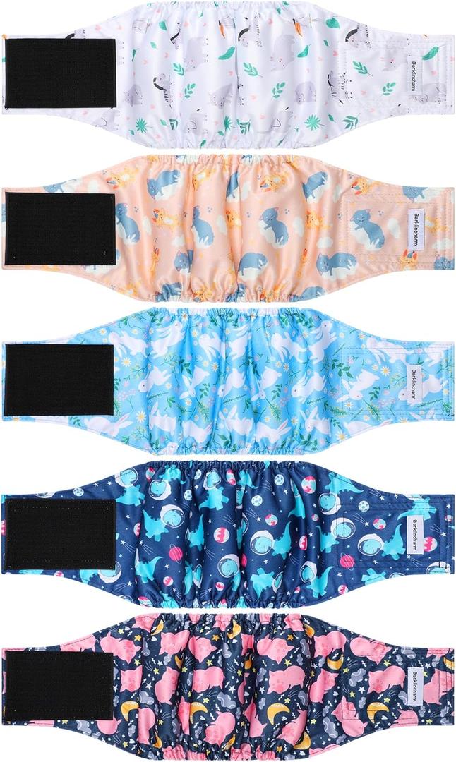 5 Pack Dog Diapers Male, High Absorbing Dog Wraps, Belly Bands for Male Dogs with Incontinence or Frequent Urination, Washable Doggie Diapers Animal M