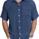 URRU Men's Shirts Casual Short Sleeve Button Down Shirt Summer Dress Shirts Loose Fit Beach Shirts Vacation Tops (Blue, M)