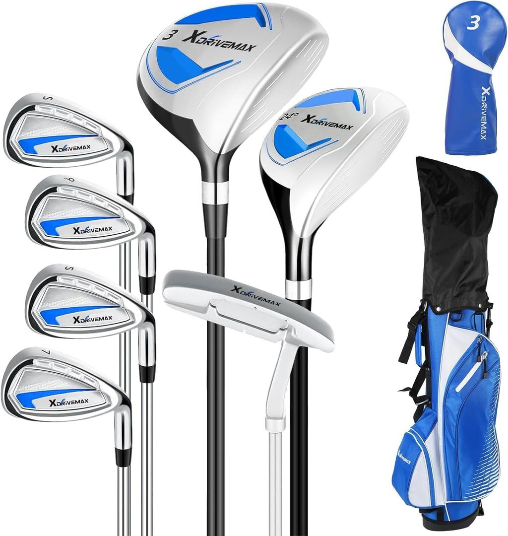 XDriveMax 8-Piece Left Hand Complete Golf Club Set for Men , Wood, Hybrid, Irons, Putter & Bag - Beginner Friendly, High Distance & Accuracy