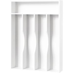 Bellsal White Utensil Organizer 10 Inch Silverware Tray for Drawer - 5 Compartment Small Narrow Bamboo