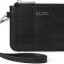 CLUCI Small Quilted Coin Purse Leather RFID Blocking Card Holder Slim Wristlet Wallets for Women Zipper Pocket Black