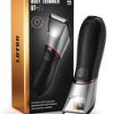 Body Hair Trimmer for Men: Pubic Hair Trimmer with Mirror & LED Light - Electric Ball Shavers with Ceramic Blades & Travel Lock - Body Groomer IPX7 Waterproof Wet/Dry Use for Groin/Chest/Legs (Deep Black)