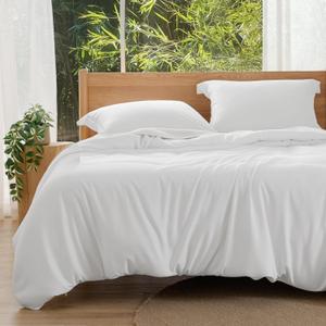 Bedsure Silky Cooling Duvet Cover Queen Size - 100% Rayon Derived from Bamboo Comforter Cover Set for Hot Sleepers, Breathable & Moisture-Wicking Bedding Set, White (Queen (90" x 90"))