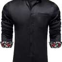 DiBanGu Mens Satin Dress Shirts Casual Long Sleeve Button Down Shirt Regular Fit Wrinkle Free Shiny Shirts for Men Party Prom (Small, Black)