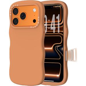 ORNARTO for iPhone 17 Pro Case 6.3", Wavy Liquid Silicone Shockproof Drop Protection Cover with Camera Control Button, Skin-Friendly Microfiber Lining  Orange