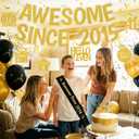Happy 11th Birthday Decorations Banner - Pre-Strung Awesome Since 2015 Bday and Anniversary Decoration Set for Boys Girls, 11 Years Old Gold Glitter Party Supplies with Banners Hanging Swirls Sash