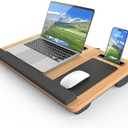 HETTHI Laptop Lap Desk, Portable Large Laptop Desk for Bed, Up to 17 in Lap Table with Wrist Rest, Mouse Pad, Tablet Phone Slot, Portable Handle, Cushion (Light Brown)