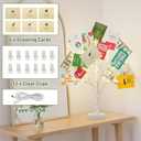 EAMBRITE Money Tree Gift Holder, Lighted Birch Tree 2FT 24LED, Battery/USB Powered Timer Light Up Display Twig Gift Card Tree with 12 Clear Clips and 6 Cards for Home Christmas Graduation Photo Memo