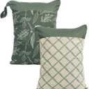 CoolaPeach 2pcs Wet Bags Waterproof Reusable Wet Dry Bag with Two Zippered Pockets Travel Beach Pool Daycare Yoga Gym Bag for Baby Cloth Diaper,Swimsuits,Wet Clothes (Leaves & Grids)