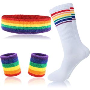 MAGIDOVE 5PCS Sweat Band Wristbands Set 82s Outfit for Men Sports Headband Knee High Tube Socks for Men Women