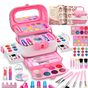 Hollyhi 58 Pcs Kids Makeup Kit for Girl, Princess Toys Real Washable Cosmetic Set with Mirror, Kids Makeup Sets for Girls, Play Make Up Birthday Gifts for 3 4 5 6 7 8 9 10 11 12 Years Old Kid (Pink)