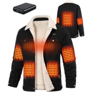 HEEKPEK Heated Jacket for Men with 18400mAh Long-Lasting Battery, 5-Zone Heated Sherpa Lined Coat for Outdoor Winter (Medium, Black)