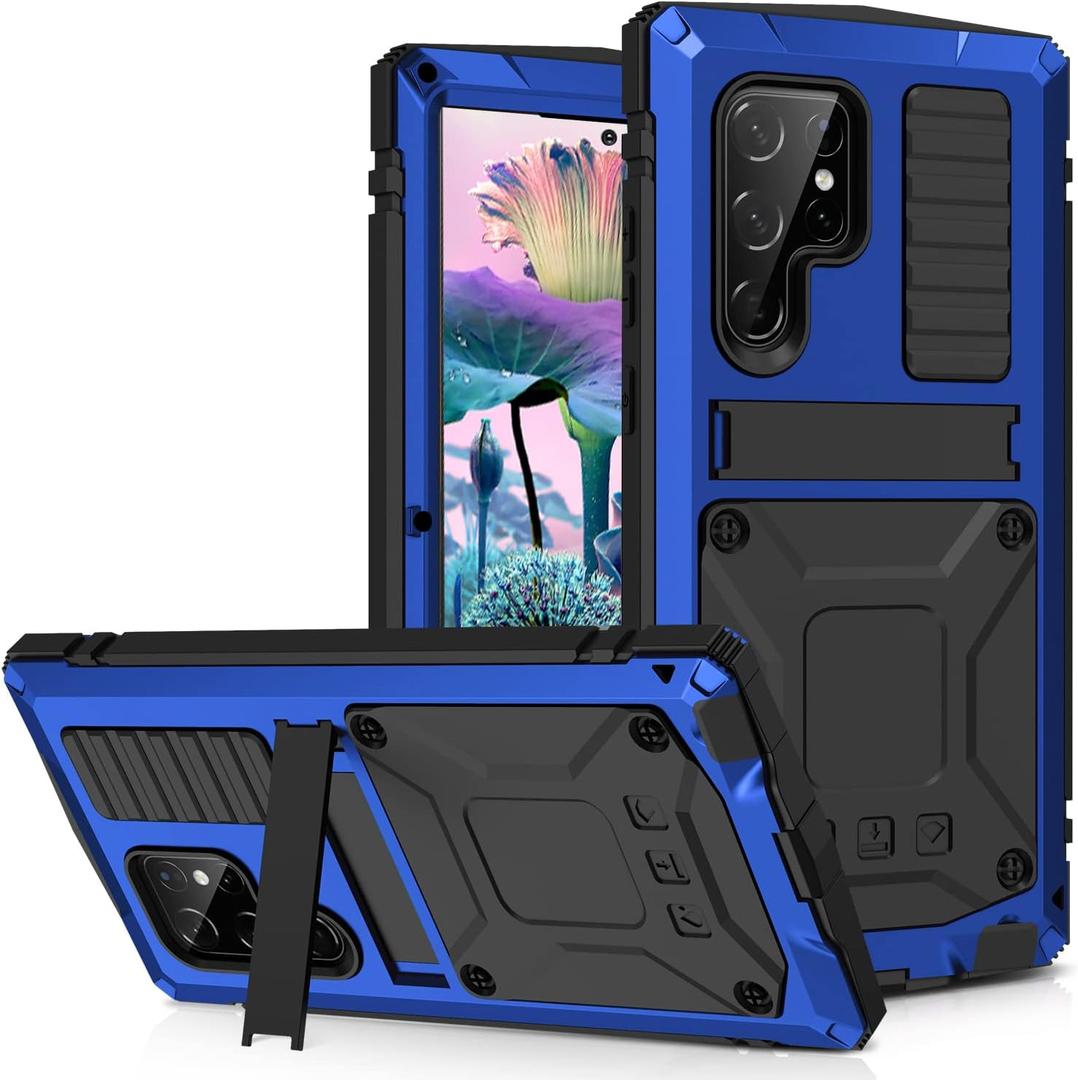 JGY Samsung S23 Plus Metal Case with Kickstand Built-in Screen Protector Camera glass Sturdy Military Aluminium Armor Durable Full Body Heavy Duty Shockproof Drop Tested Case for S23 Plus (Blue)