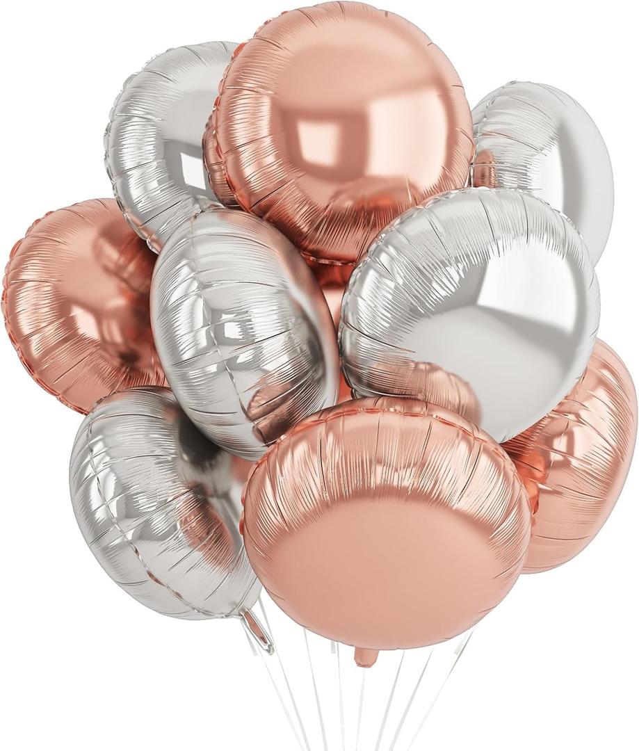 20PCS Silver Rose Gold Round Foil Balloon, 18 Inch Round Foil Balloons, Round Aluminum Giant Balloon For Birthday Valentine's Day Party Wedding Anniversary Engagement Baby Shower Decorations