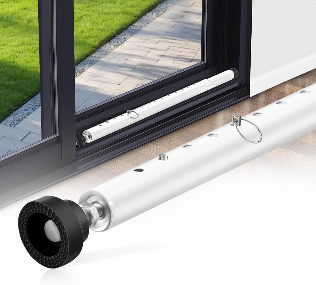 Sliding Door Security Bar, 17-55 Inches Adjustable Window Security Bars, 1 Inch Heavy Duty Sliding Door Lock Bar with Rubber Tips, Sliding Glass Door Security Bar for Home Apartment (White)